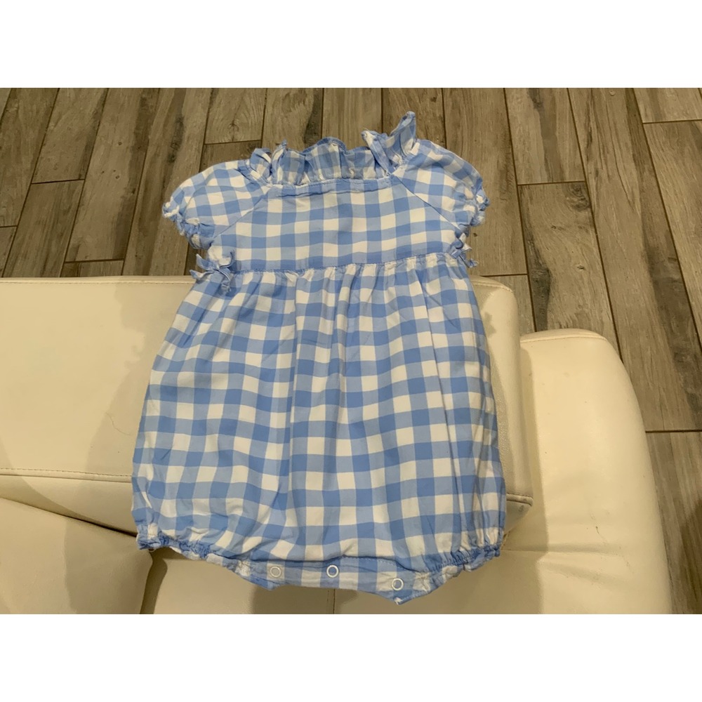 Janie and Jack Blue Gingham Ruffle Bubble Romper 3-6 Months Baby Girl